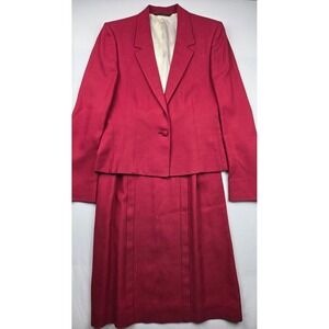 J.S.A. Bank Deep Raspberry Skirt Suit Womens 10 Fuchsia Power Blazer Set Vintage